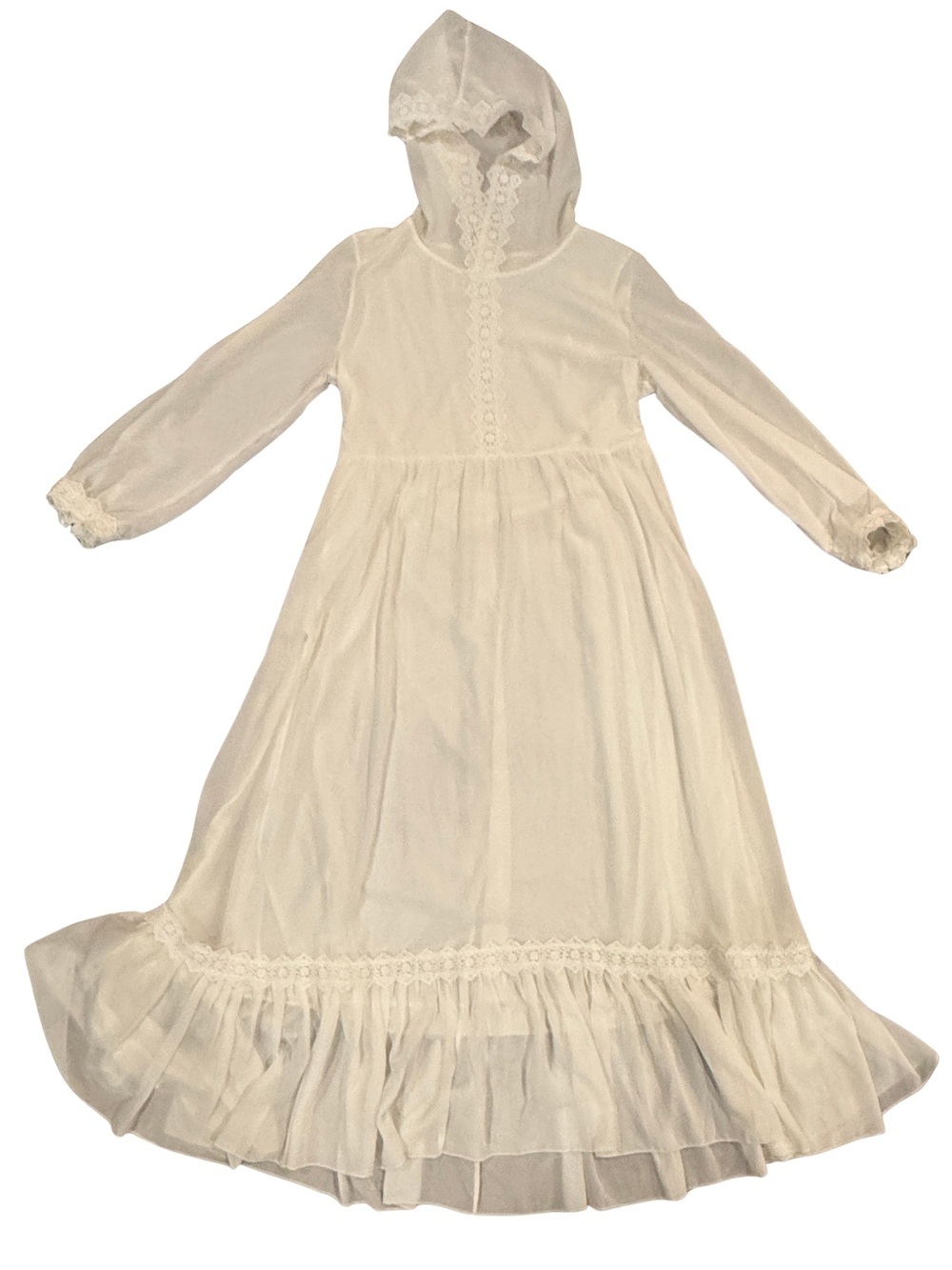 White Hooded Women’s Pioneer Victorian Style Maxi Dress Lace Trim